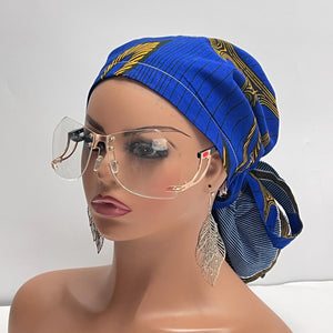 Ponytail SCRUB CAP Royal blue and yellow cotton fabric surgical scrub hat nursing caps, satin lining option for long hair