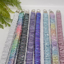 Load image into Gallery viewer, Scrunchie Lanyard Keychain – Handmade Metallic &amp; Iridescent Fabric Set