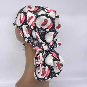 Ponytail Scrub Cap - Satin Lined Black Cotton Adjustable Scrub Hat for Hair Protection