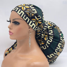 Load image into Gallery viewer, 2XL JUMBO PONY Scrub Cap, Black green cream surgical nursing hat and satin lining option for Extra long/thick Hair/Locs