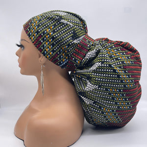 2XL JUMBO PONY Scrub Cap, brown cream surgical nursing hat and satin lining option for Extra long/thick Hair/Locs