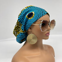 Load image into Gallery viewer, Niceroy Satin Lined Surgical SCRUB HAT CAP, Ankara Europe style nursing caps, 100% cotton fabric,  turquoise blue euro hat