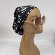 Load image into Gallery viewer, Niceroy Satin Lined surgical SCRUB HAT CAP,  Ankara Europe style black and white African print fabric and .