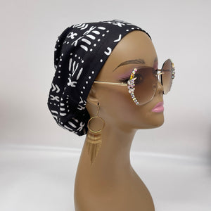 Niceroy Satin Lined surgical SCRUB HAT CAP,  Ankara Europe style black and white African print fabric and .