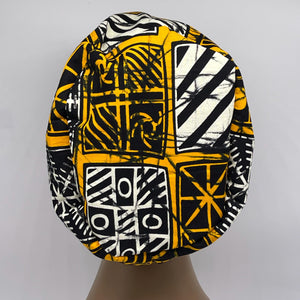Niceroy Surgical SCRUB CAP cream yellow black Ankara Europe style nursing caps African print fabric and satin lining option.