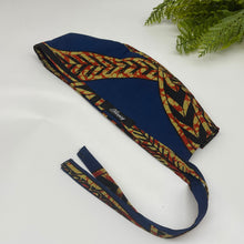 Load image into Gallery viewer, Reversible Navy Blue African Print Scrub Cap: Satin Lined Tie Back Hat