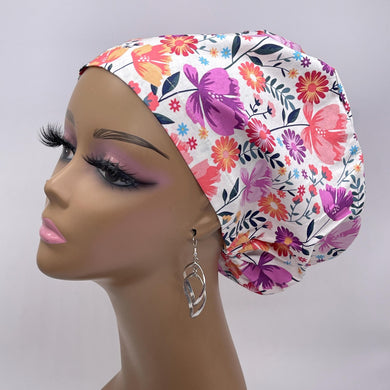 Niceroy Satin Lined Surgical SCRUB CAP purple pink floral Europe style nursing caps fabric and .