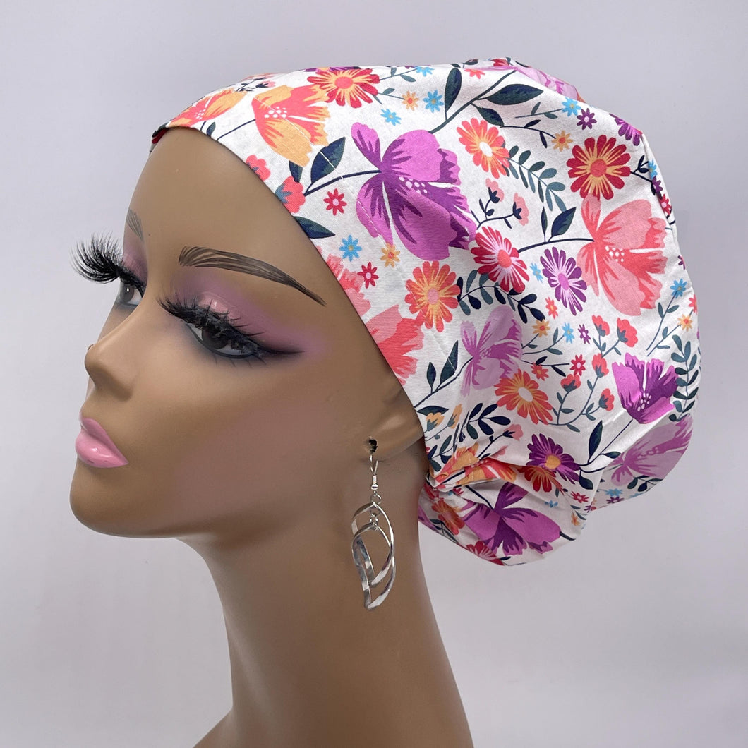 Niceroy Satin Lined Surgical SCRUB CAP purple pink floral Europe style nursing caps fabric and .