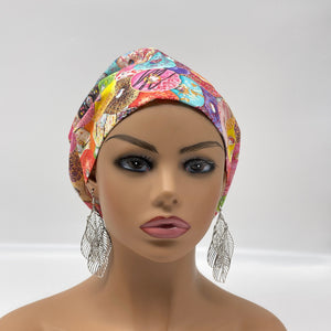 Surgical SCRUB HAT CAP, pink Europe style doughnuts cotton print fabric Euro hat multicolored satin lining option.
