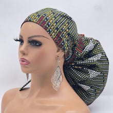 Load image into Gallery viewer, 2XL JUMBO PONY Scrub Cap, brown cream surgical nursing hat and satin lining option for Extra long/thick Hair/Locs