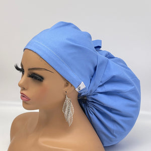 2XL JUMBO PONY SCRUB Cap, Baby Blue Berry Milk cotton surgical nursing hat satin lining option for Extra long/thick Hair/Locs