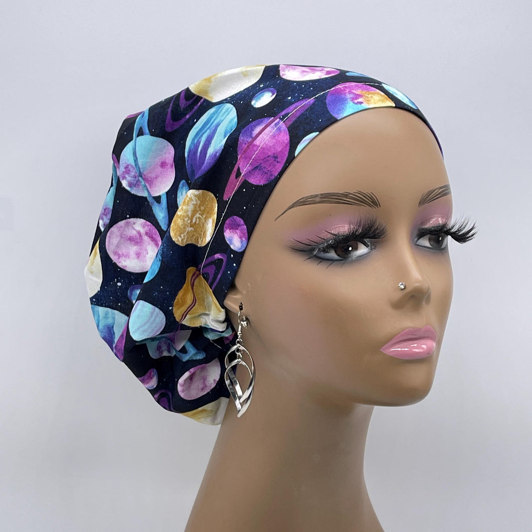 Niceroy Surgical SCRUB CAP Navy blue solar system Europe style nursing caps cotton fabric and satin lining option.