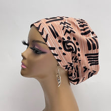 Load image into Gallery viewer, Niceroy Satin Lined Surgical SCRUB CAP tan black white tribal Ankara Europe style nursing caps African print fabric and .