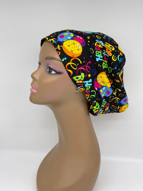 Niceroy Adjustable Happy Birthday surgical SCRUB HAT Europe Euro style nursing cap with satin lining Birthday scrub  for photo shoot