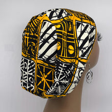 Load image into Gallery viewer, Niceroy Surgical SCRUB CAP cream yellow black Ankara Europe style nursing caps African print fabric and satin lining option.