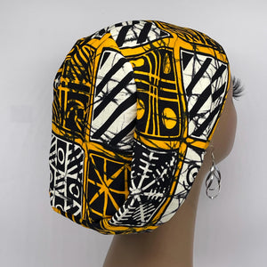 Niceroy Surgical SCRUB CAP cream yellow black Ankara Europe style nursing caps African print fabric and satin lining option.