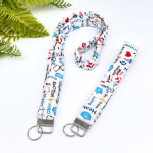 Load image into Gallery viewer, Handmade Cotton Scrunchie Lanyard Keychain Set: Floral Abstract Checkered Prints