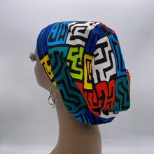 Load image into Gallery viewer, Niceroy Satin Lined surgical SCRUB HAT CAP,  red blue yellow tribal Europe Euro style nursing caps, healthcare hats protective hair covers