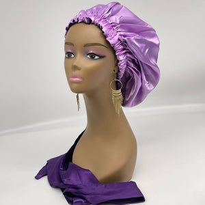 Reversible SATIN BONNET Head WRAP for healthy hair with edge wrap Purple silk hair cover