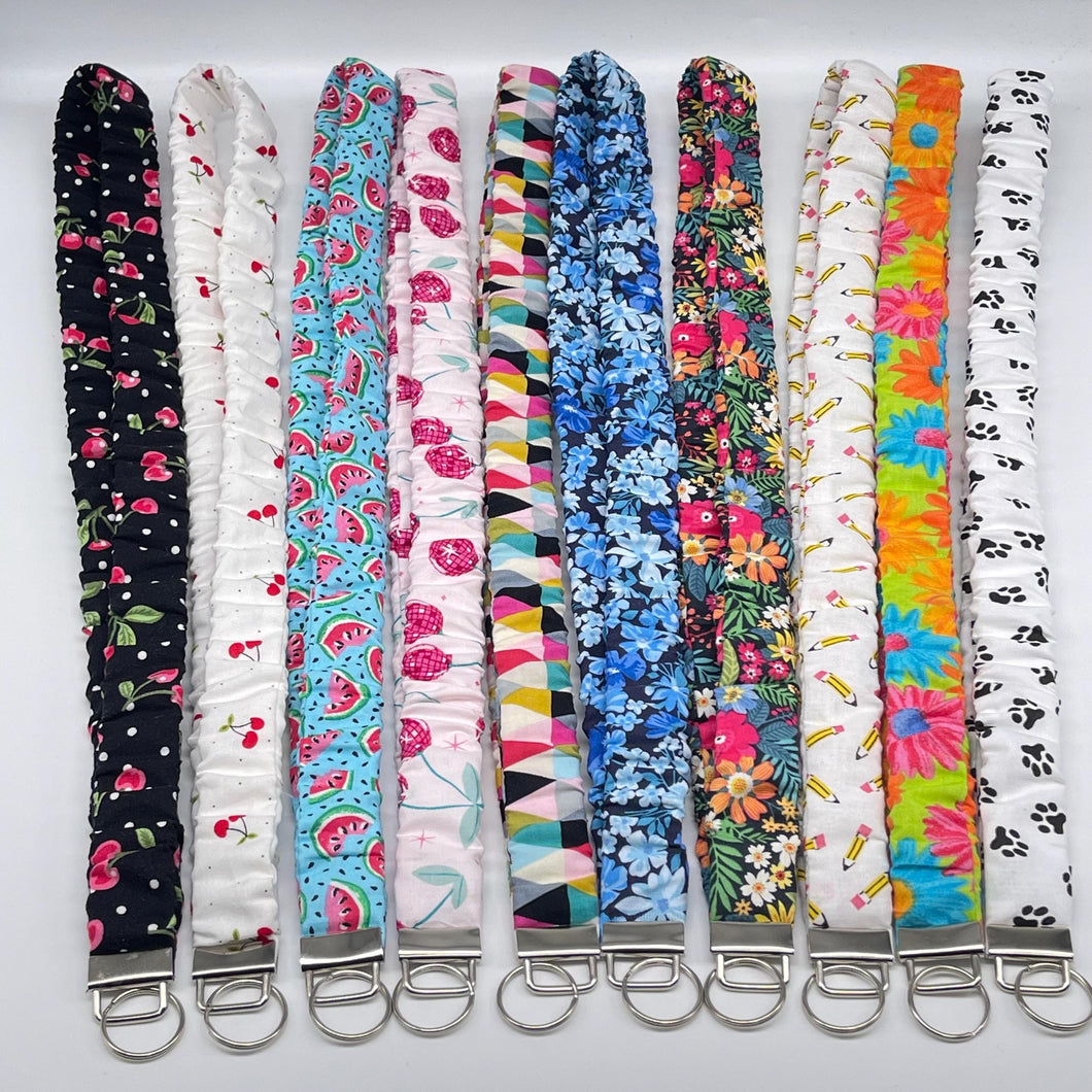 Handmade Cotton Scrunchie Lanyard Keychain and Keychain : Floral Teacher ID Badge Holder