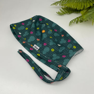 Niceroy satin lined  MEN unisex pixie surgical SCRUB HAT Cap, nursing caps, tie back cap,  green cotton print