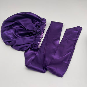 Reversible SATIN BONNET Head WRAP for healthy hair with edge wrap Purple silk hair cover
