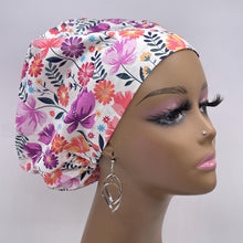 Load image into Gallery viewer, Niceroy Satin Lined Surgical SCRUB CAP purple pink floral Europe style nursing caps fabric and .