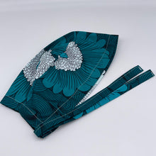 Load image into Gallery viewer, Teal Floral Print Scrub Cap: Unisex Tie-Back Surgical Hat, Satin Lining