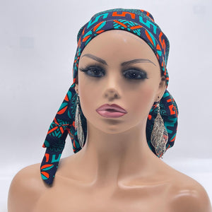 2XL JUMBO PONY Scrub Cap, Black teal orange surgical nursing hat and satin lining option for Extra long/thick Hair/Locs