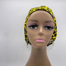 Load image into Gallery viewer, Niceroy Surgical SCRUB CAP Yellow black Ankara Europe style nursing caps cotton African print fabric and satin lining option.