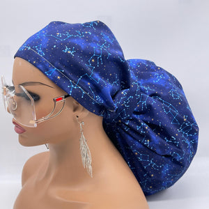 2XL JUMBO PONY SCRUB Cap Navy Blue cotton fabric surgical nursing hat satin lining option for Extra long/thick Hair/Locs