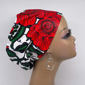 Niceroy Satin Lined Surgical SCRUB CAP Red green white floral Ankara Europe style nursing caps African print fabric and .