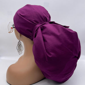 2XL JUMBO PONY SCRUB Cap solid Burgundy magenta cotton fabric surgical nursing hat satin option for Extra long/thick Hair/Locs