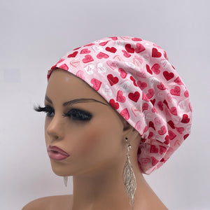 Niceroy Satin Lined VALENTINE EUROPE Style Adjustable SCRUB Cap nursing hats, Love Heart Cotton print fabrics and  Euro style caps