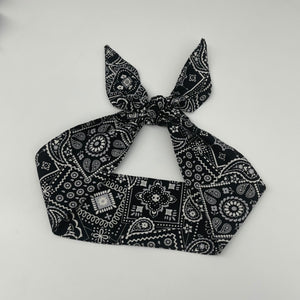 Niceroy Retro Multipurpose head neck scarf, black and white cotton scarf, vintage style scarf