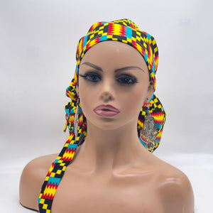 2XL JUMBO PONY Scrub Cap, red yellow green black multicolored surgical nursing hat and satin lining option for Extra long/thick Hair/Locs