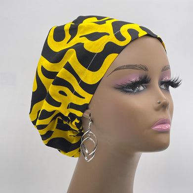 Niceroy Satin Lined Surgical SCRUB CAP yellow black Ankara Europe style nursing caps cotton African print fabric and .
