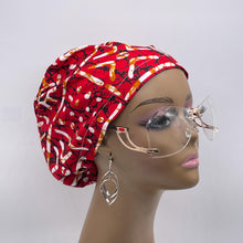 Load image into Gallery viewer, Niceroy SCRUB HAT CAP, Red black cream tribal Euro style nursing caps, healthcare hats protective hair covers, nurse gift