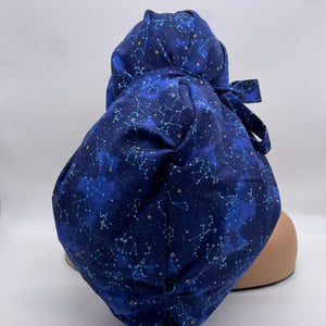 2XL JUMBO PONY SCRUB Cap Navy Blue cotton fabric surgical nursing hat satin lining option for Extra long/thick Hair/Locs