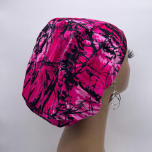 Load image into Gallery viewer, Niceroy Satin Lined Surgical SCRUB CAP hot pink magenta black Ankara Europe style nursing caps cotton African print fabric and .
