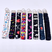 Load image into Gallery viewer, Handmade Cotton Scrunchie Lanyard Keychain Set: Floral Abstract Checkered Prints