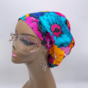 Niceroy SCRUB HAT CAP, pink blue Multicolor Floral Euro style nursing caps, healthcare hats protective hair covers, nurse gift