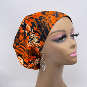 Niceroy surgical SCRUB HAT CAP, Orange Black Fall Europe Euro style nursing caps, healthcare hats protective hair covers, nurse gift.