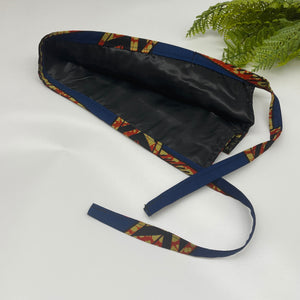 Reversible Navy Blue African Print Scrub Cap: Satin Lined Tie Back Hat