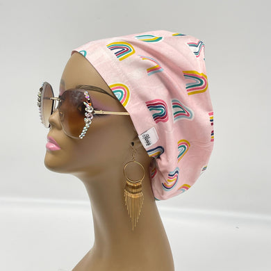 Niceroy Satin LinedAdjustable surgical OR SCRUB CAP, pink rainbow Europe style Summer nursing caps  and .