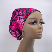 Load image into Gallery viewer, Niceroy Satin Lined Surgical SCRUB CAP hot pink magenta black Ankara Europe style nursing caps cotton African print fabric and .