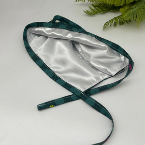 Niceroy Reversible MEN unisex pixie surgical SCRUB HAT Cap, nursing caps, tie back cap, satin lining option green cotton print