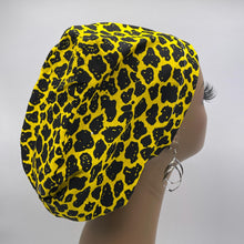 Load image into Gallery viewer, Niceroy Surgical SCRUB CAP Yellow black Ankara Europe style nursing caps cotton African print fabric and satin lining option.