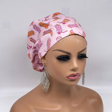 Load image into Gallery viewer, Niceroy Satin Lined Cowgirl boots surgical SCRUB HAT CAP, Europe style nursing caps  Cotton fabric and  bonnet chemo hat