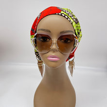 Load image into Gallery viewer, Niceroy Satin Lined surgical SCRUB HAT Cap, colorful Ankara Europe style green, Reddish orange African print fabric and .